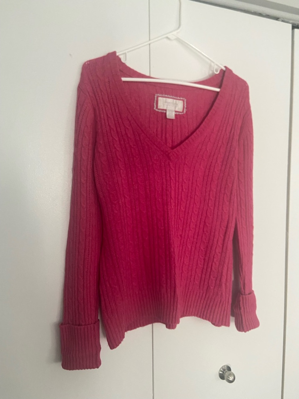 American Eagle Outfitters Pink Cable Knit V-Neck Sweater